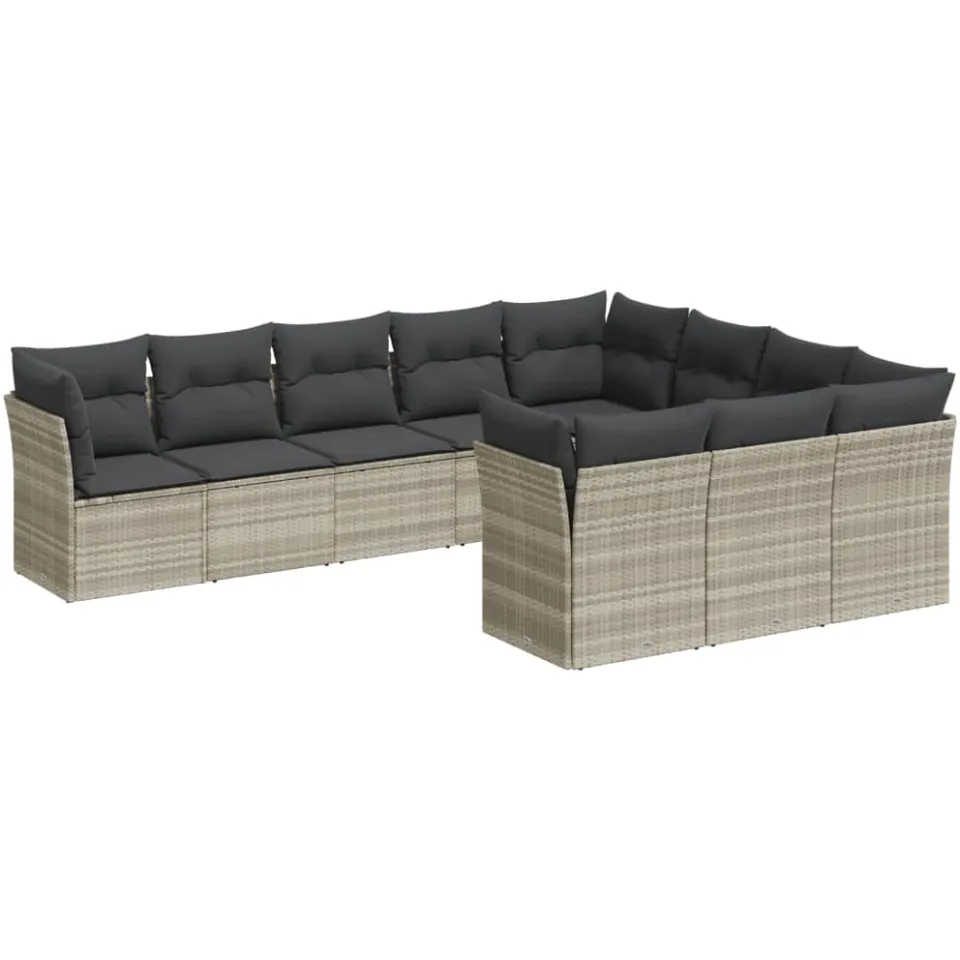 vidaXL 10-delige Loungeset met kussens poly rattan lichtgrijs grijs, foto 3