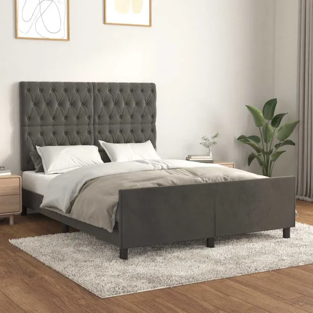 vidaXL Bedframe zonder matras 140x200 cm fluweel donkergrijs grijs