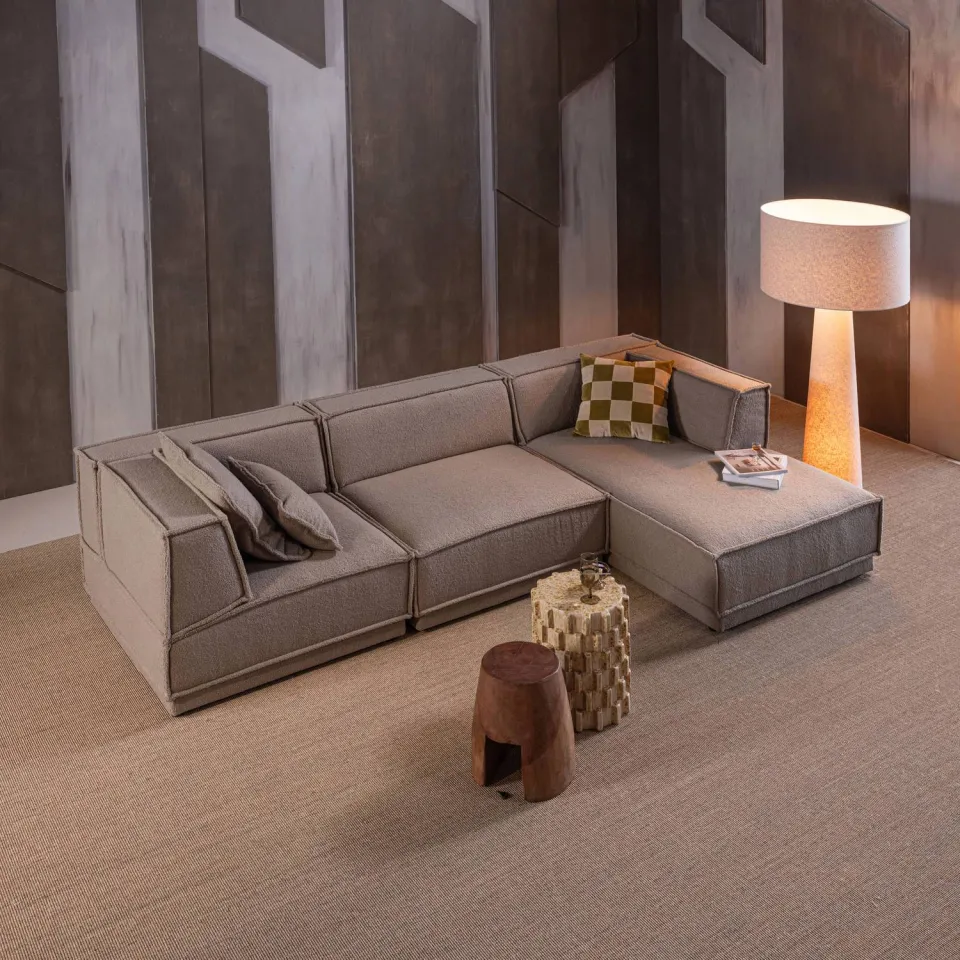 WOOOD Manu Chaise Longue Bank Links - Velvet - Bruin - 73x286x160, foto 5