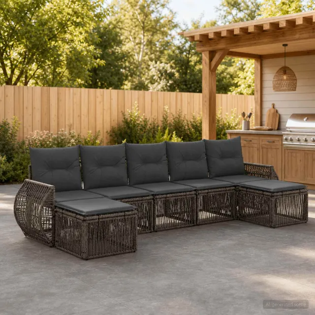 vidaXL Tuinbankenset 7 st 7-zits Grijs en Donkergrijs poly rattan, foto 2
