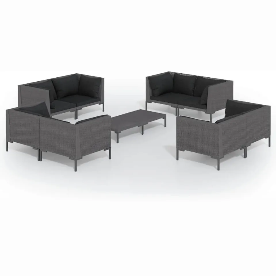 vidaXL 9-delige Loungeset met kussens poly rattan donkergrijs grijs, foto 3
