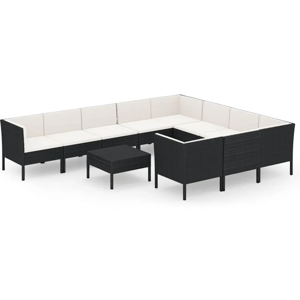 vidaXL 11-delige Loungeset met kussens poly rattan zwart, foto 3