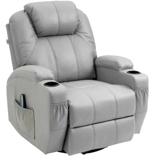 ZYLARO Elektrische Massagestoel - Power Massagefauteuil - 5 Massagestanden - Verstelbare Rugleuning - Draaibaar - tot 150 kg - met Afstandsbediening - Relaxfauteuil - TV stoel - Kunstleer - Lichtgrijs