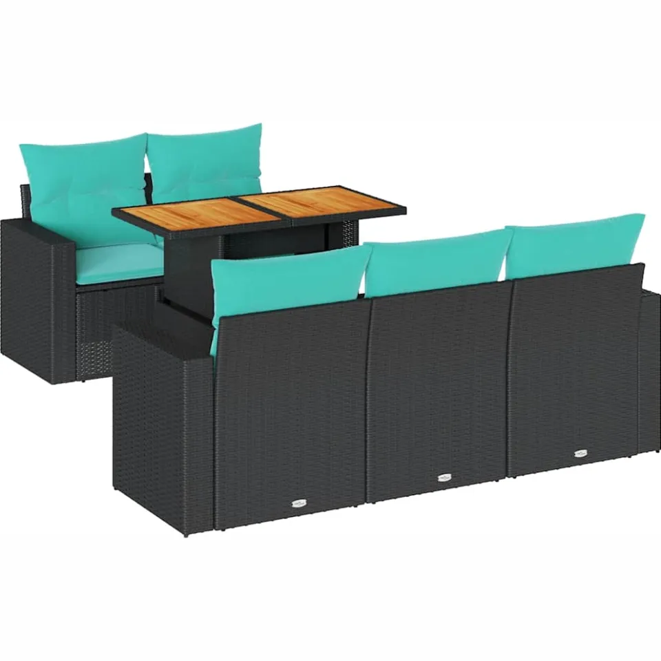 vidaXL 6-delige Loungeset met kussens poly rattan zwart, foto 3