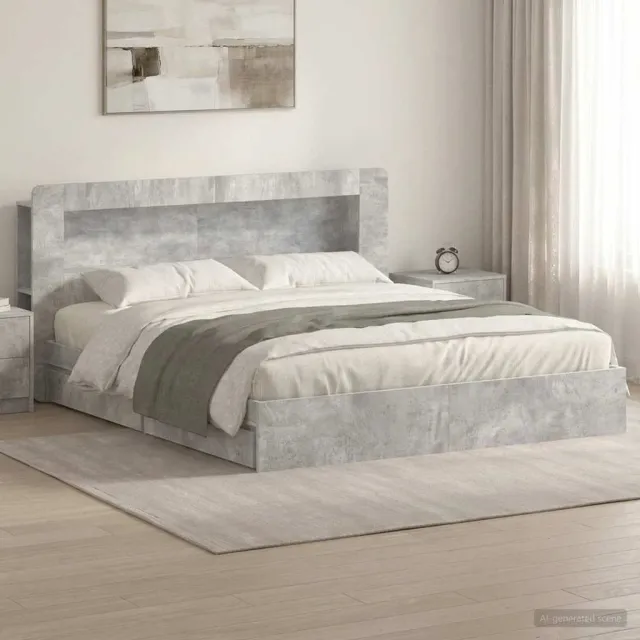 vidaXL Bedframe met opslag Betongrijs 200 x 200 cm Bewerkt hout