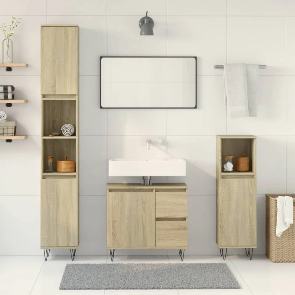 vidaXL 3-delige Badkamermeubelset bewerkt hout sonoma eikenkleurig, foto 2