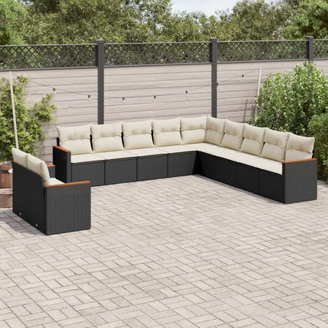 vidaXL 11-delige Loungeset met kussens poly rattan zwart, foto 2