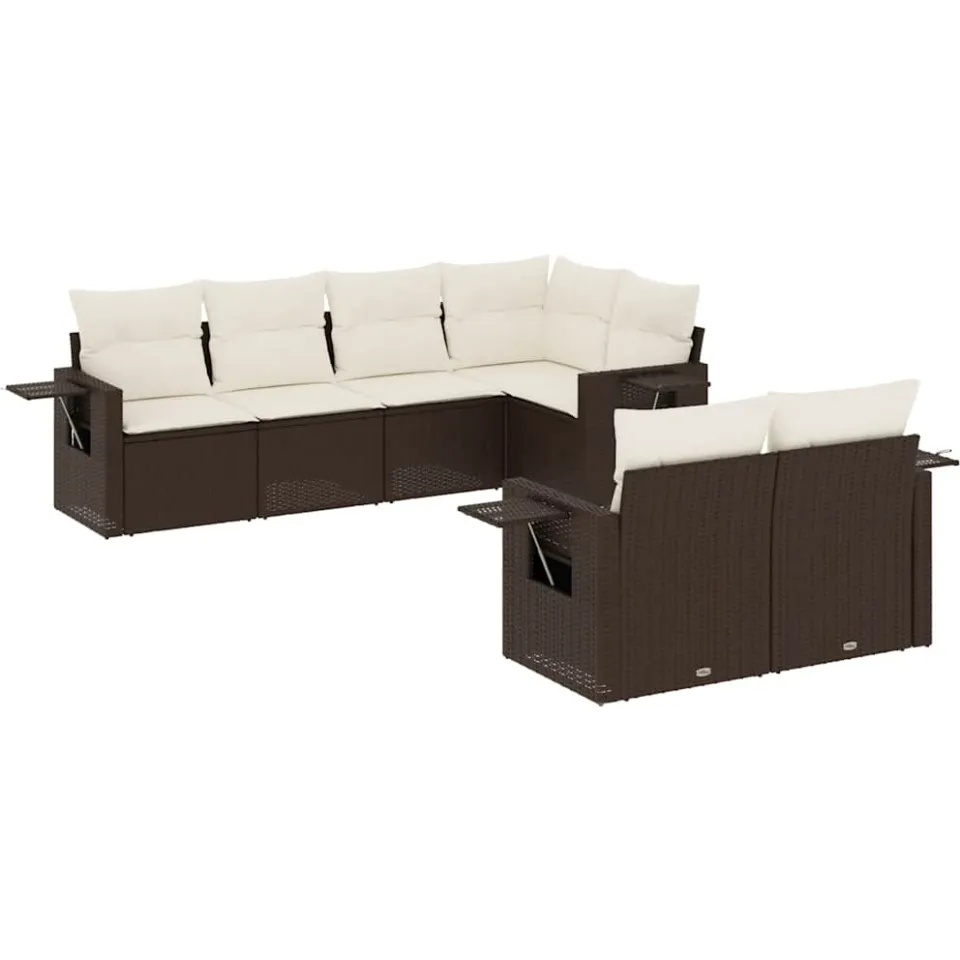 vidaXL 7-delige Loungeset met kussens poly rattan bruin, foto 3