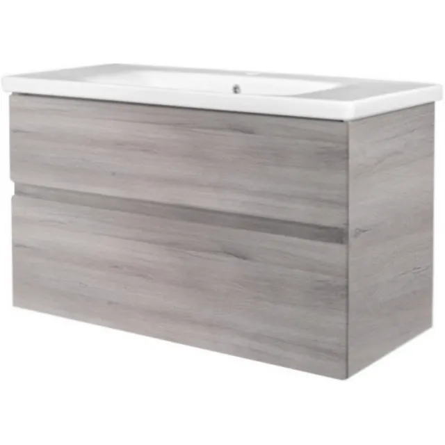 Best Design Badkamermeubel Best Design Quick-Greeploos 100x56x45cm Onderkast + Wastafel Grijs Eiken