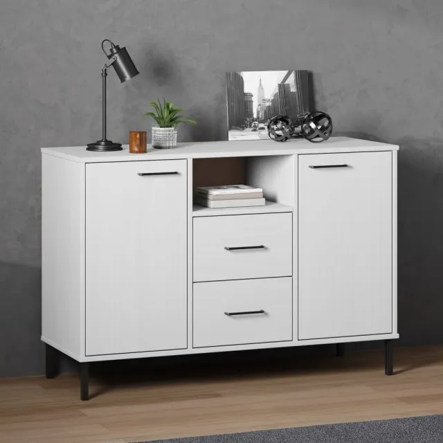 vidaXL Dressoir met metalen poten OSLO 113x40x77 cm grenenhout wit, foto 2