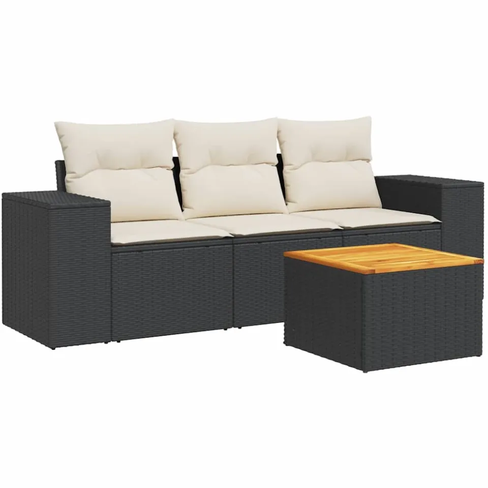 vidaXL 4-delige Loungeset met kussens poly rattan zwart, foto 4