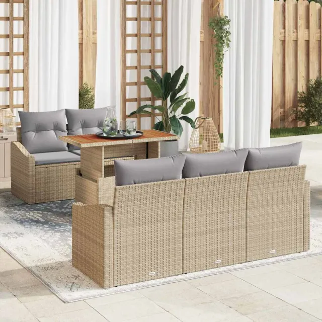 vidaXL Tuin Sofa Set 6 st Beige Poly riet, foto 2