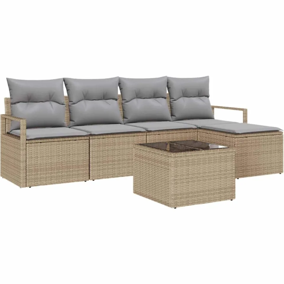 vidaXL Bankstel 6 st Beige poly rattan