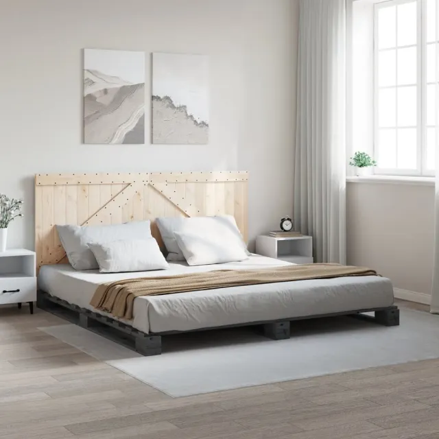 vidaXL Bedframe met hoofdbord massief grenenhout grijs 200x200 cm