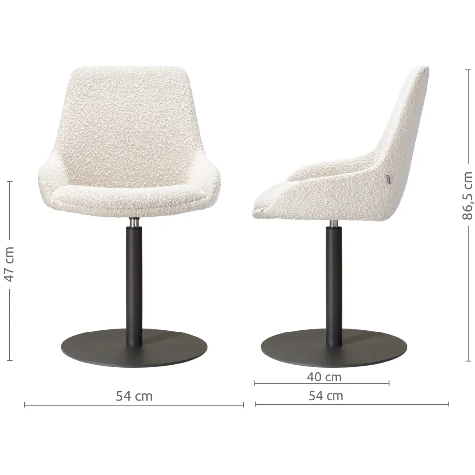 Nolon Niva-Isa draaibare tulp eetkamerstoel bouclé beige - mat zwart onderstel, foto 3