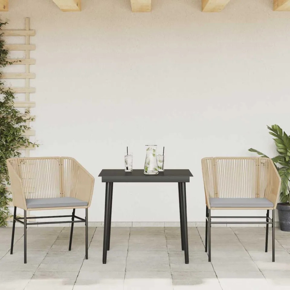 vidaXL 3-delige Tuinset met kussens poly rattan glas bruin, foto 2