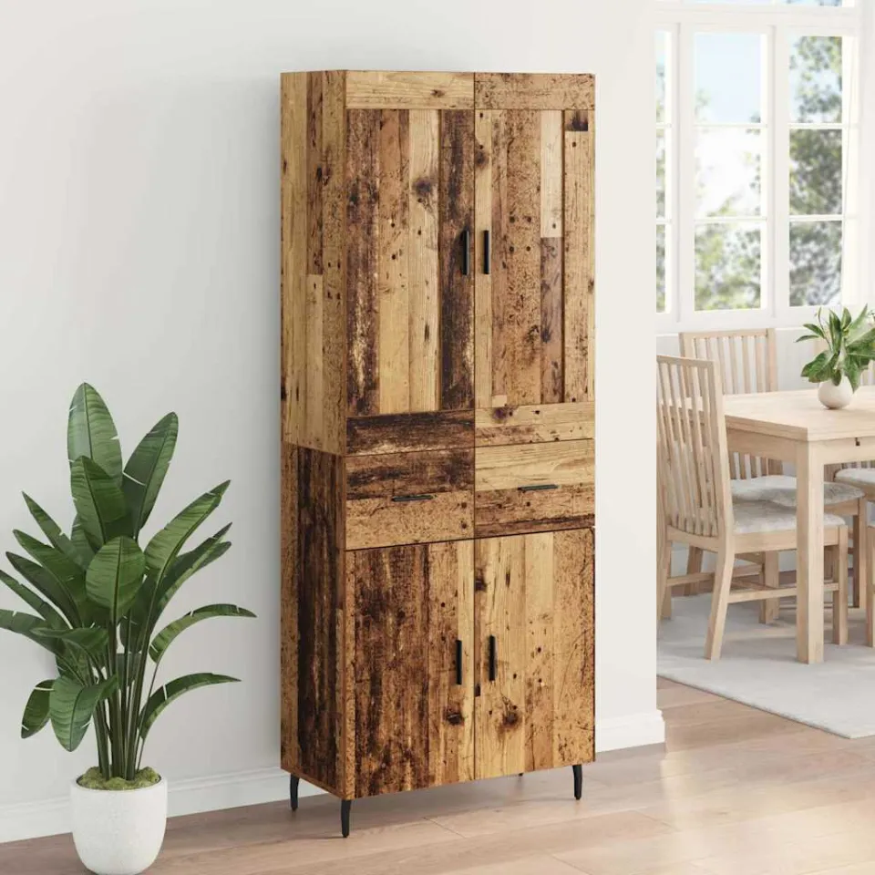 vidaXL Hoge kast 2 st Oudhout 69,5 x 34 x 180 cm Bewerkt hout bruin, foto 4