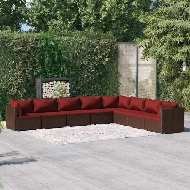vidaXL 8-delige Loungeset met kussens poly rattan bruin, foto 2