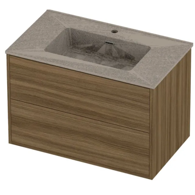 Proline Tribute Badmeubelset Porselein In Kader 80x46x54 cm Mat Crème Cotton Caramel Walnut Houtlook