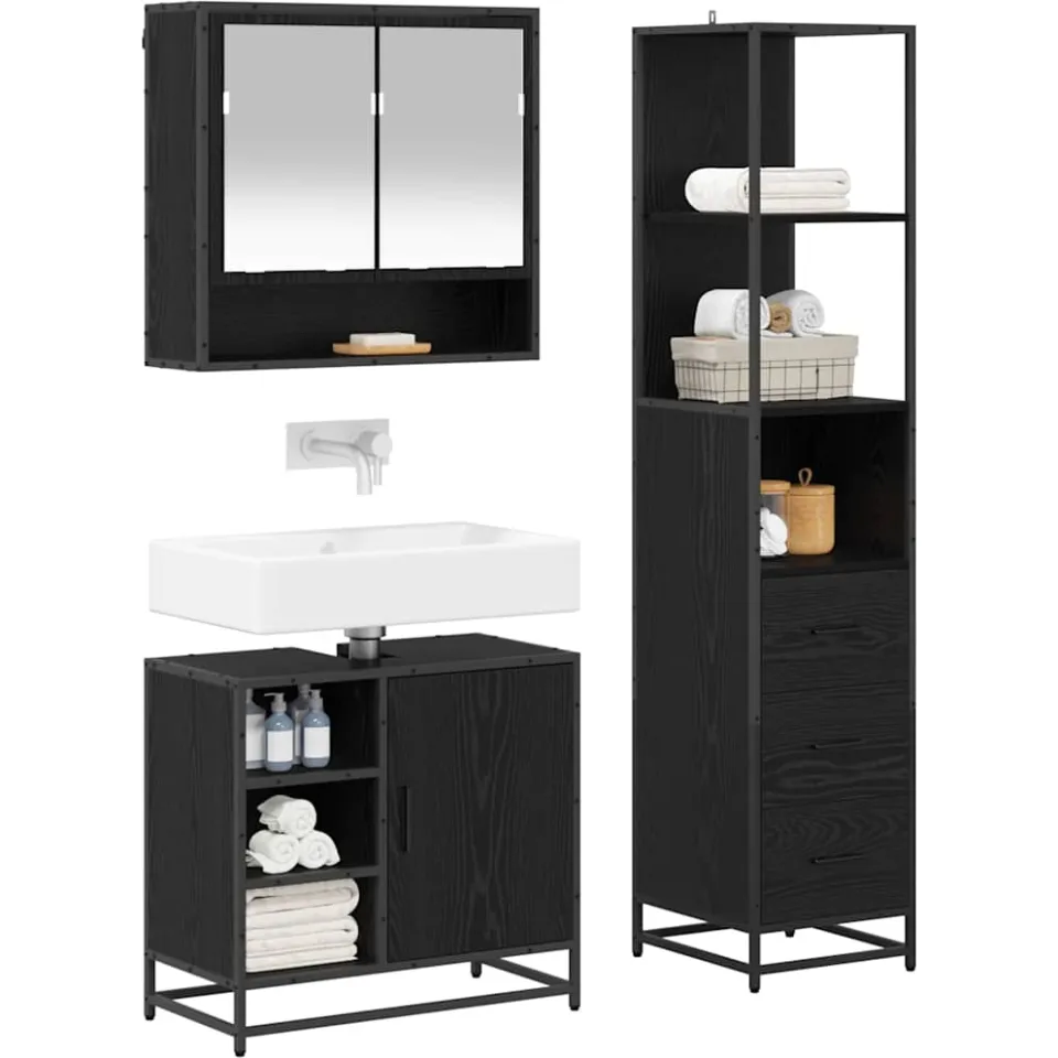 vidaXL Badkamermeubelset 3 st Zwart Eiken 35 x 37,5 x 166 cm, foto 3