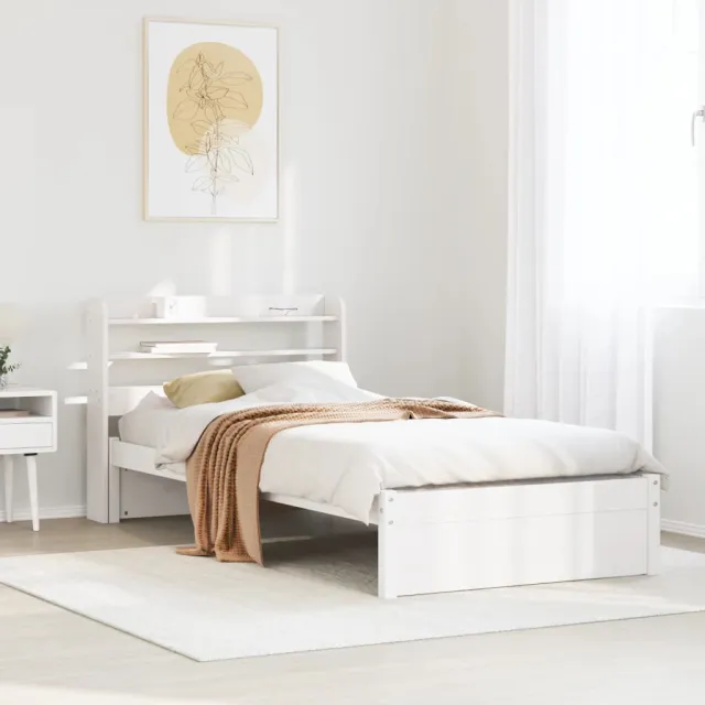 vidaXL Bedframe met hoofdbord massief grenenhout wit 75x190 cm
