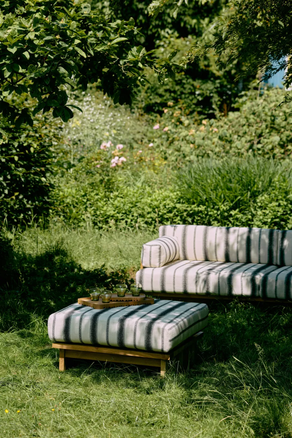 HKLIVING hocker outdoor teak (chalkstripe), foto 3