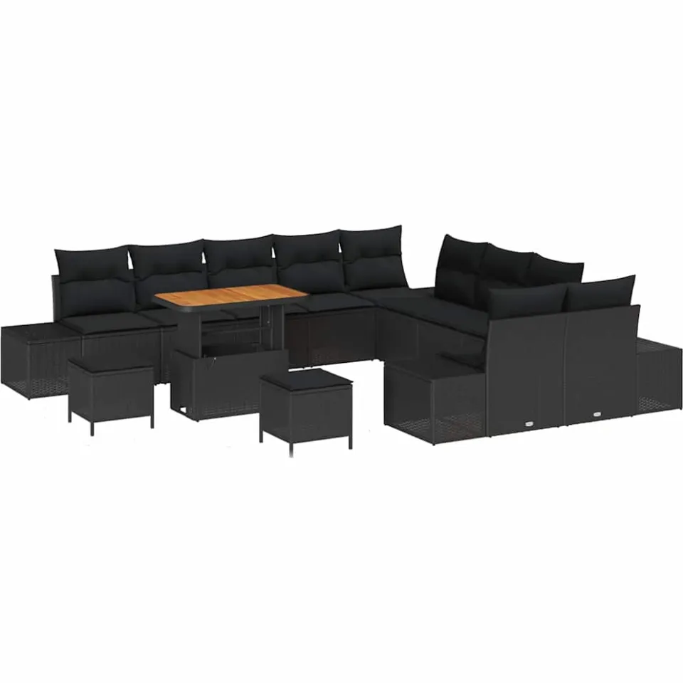 vidaXL Tuinbankenset 13 st Zwart poly rattan