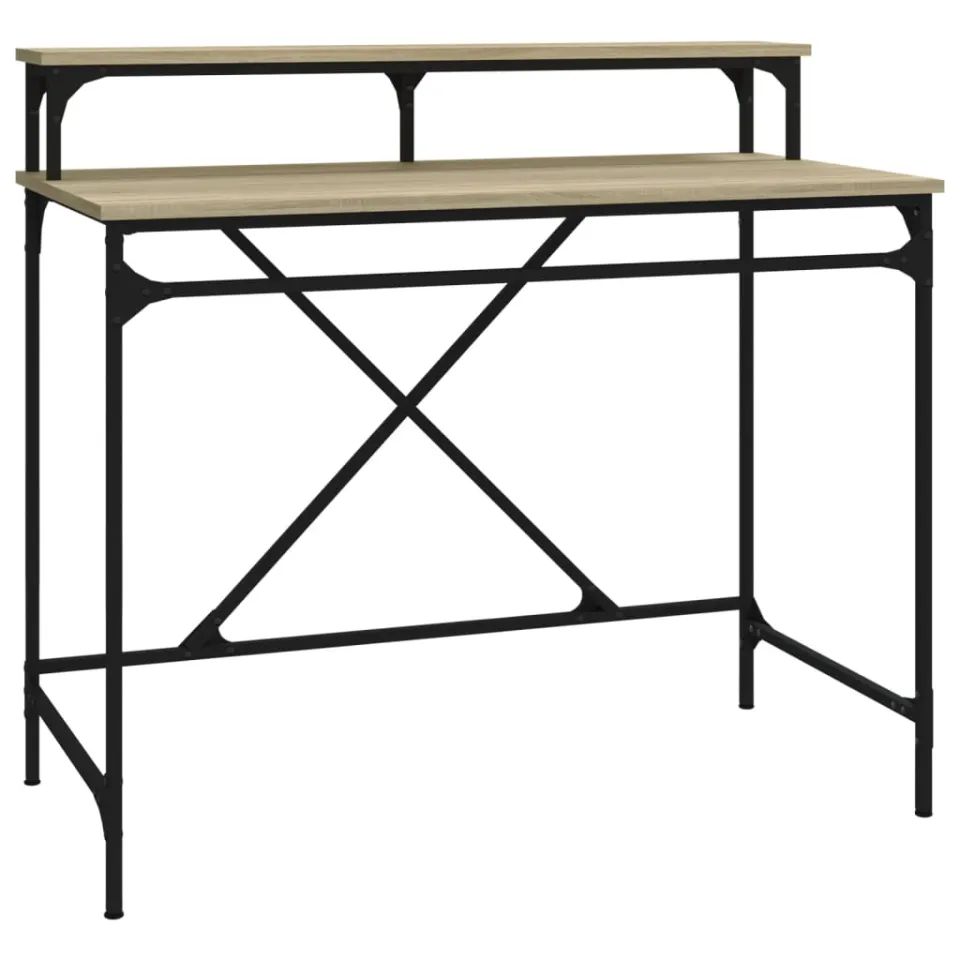 vidaXL Bureau 100x50x90 cm bewerkt hout en ijzer sonoma eikenkleur, foto 4