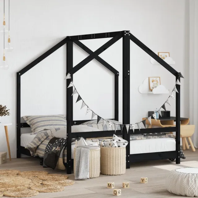 vidaXL Kinderbedframe 2x(70x140) cm massief grenenhout zwart