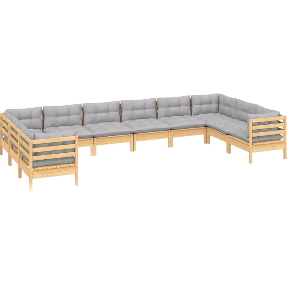 vidaXL 10-delige Loungeset met grijze kussens grenenhout Grijs
