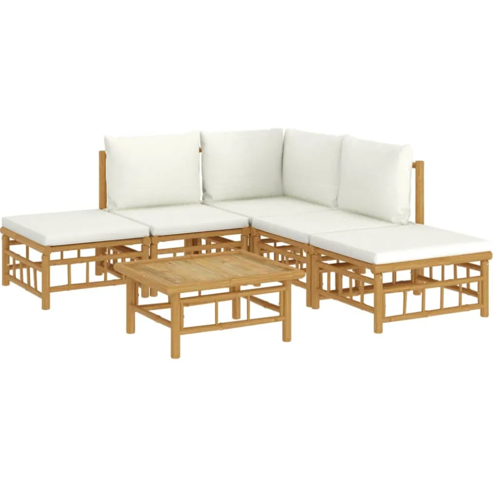 vidaXL 6-delige Loungeset met kussens bamboe crèmewit Bruin