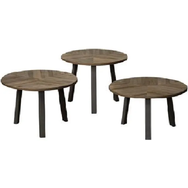 Renew Lazio table set (3) - 54x54/45/40/35 - recl. teak w-grey Bruin