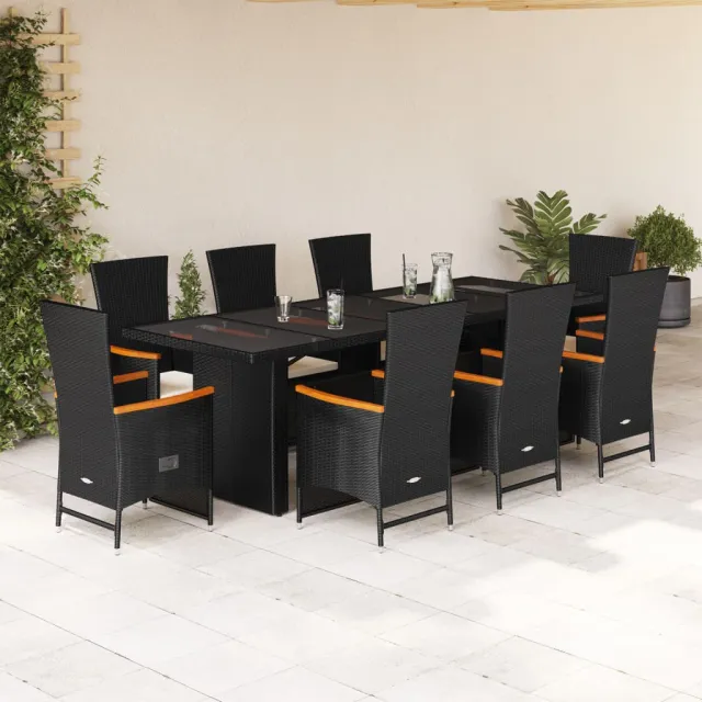vidaXL 9-delige Tuinset poly rattan zwart