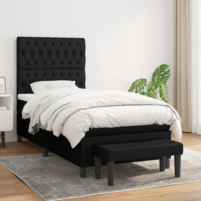 vidaXL Boxspring met matras stof zwart 90x200 cm