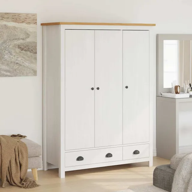 vidaXL Kledingkast Hill 3 deuren 127x50x170 cm massief grenenhout wit, foto 2