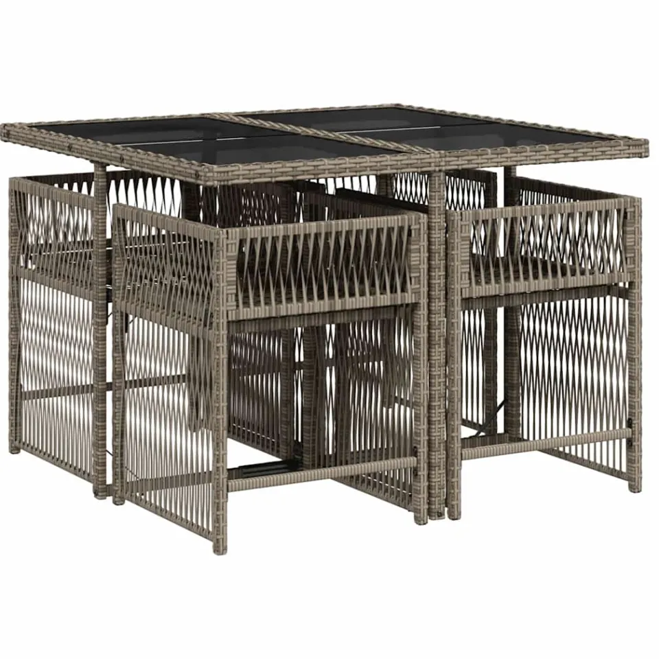 vidaXL 5-delige Tuinset met kussens poly rattan grijs, foto 4