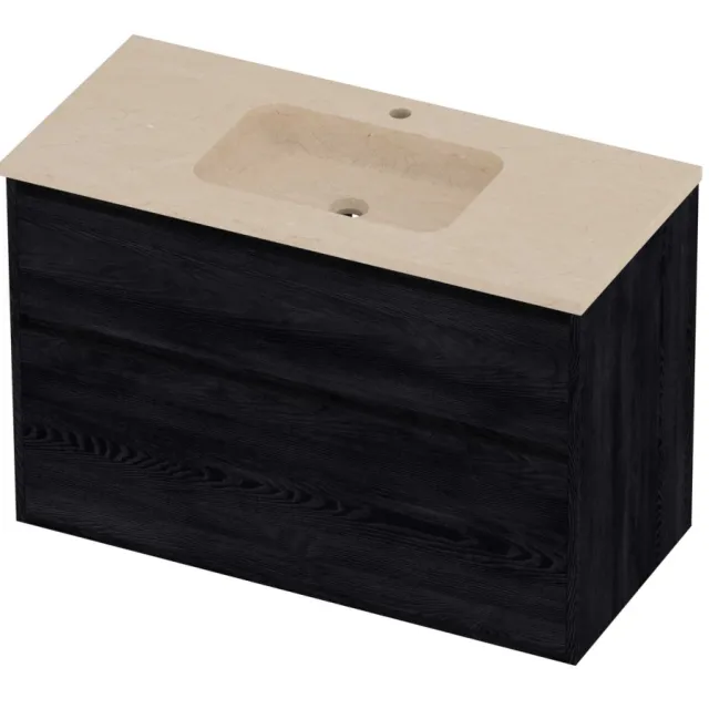 Proline Rollo Badmeubelset Hardsteen Elegant 2 Laden 100x46x67 cm Sand Stone Black Oak Eiken
