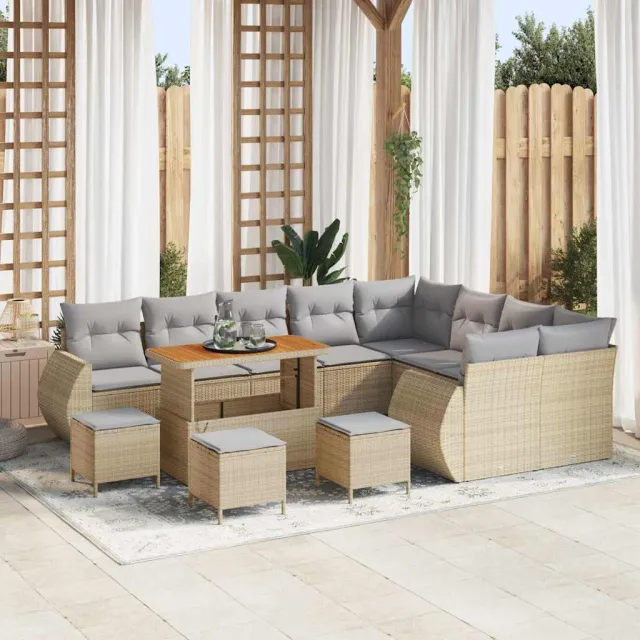 vidaXL Tuinbankenset 13 st Beige poly rattan, foto 2