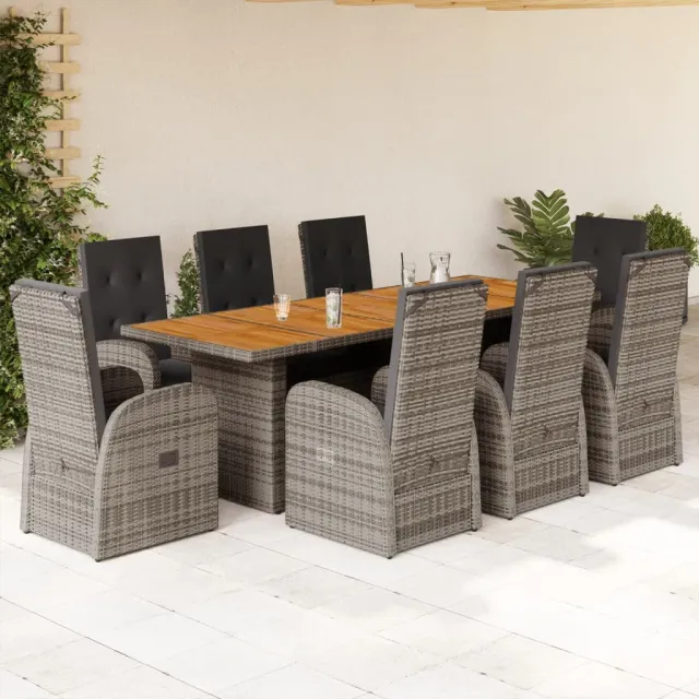 vidaXL 9-delige Tuinset met kussens poly rattan grijs, foto 2