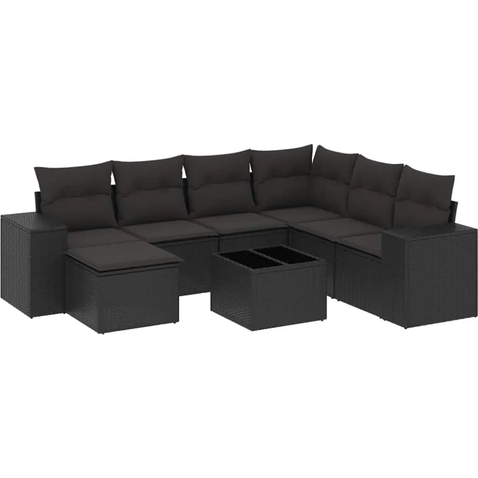 vidaXL 8-delige Loungeset met kussens poly rattan zwart, foto 3