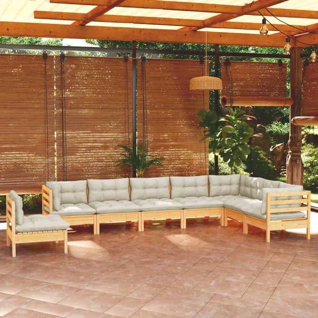 vidaXL 8-delige Loungeset met crèmekleurige kussens massief grenenhout, foto 2