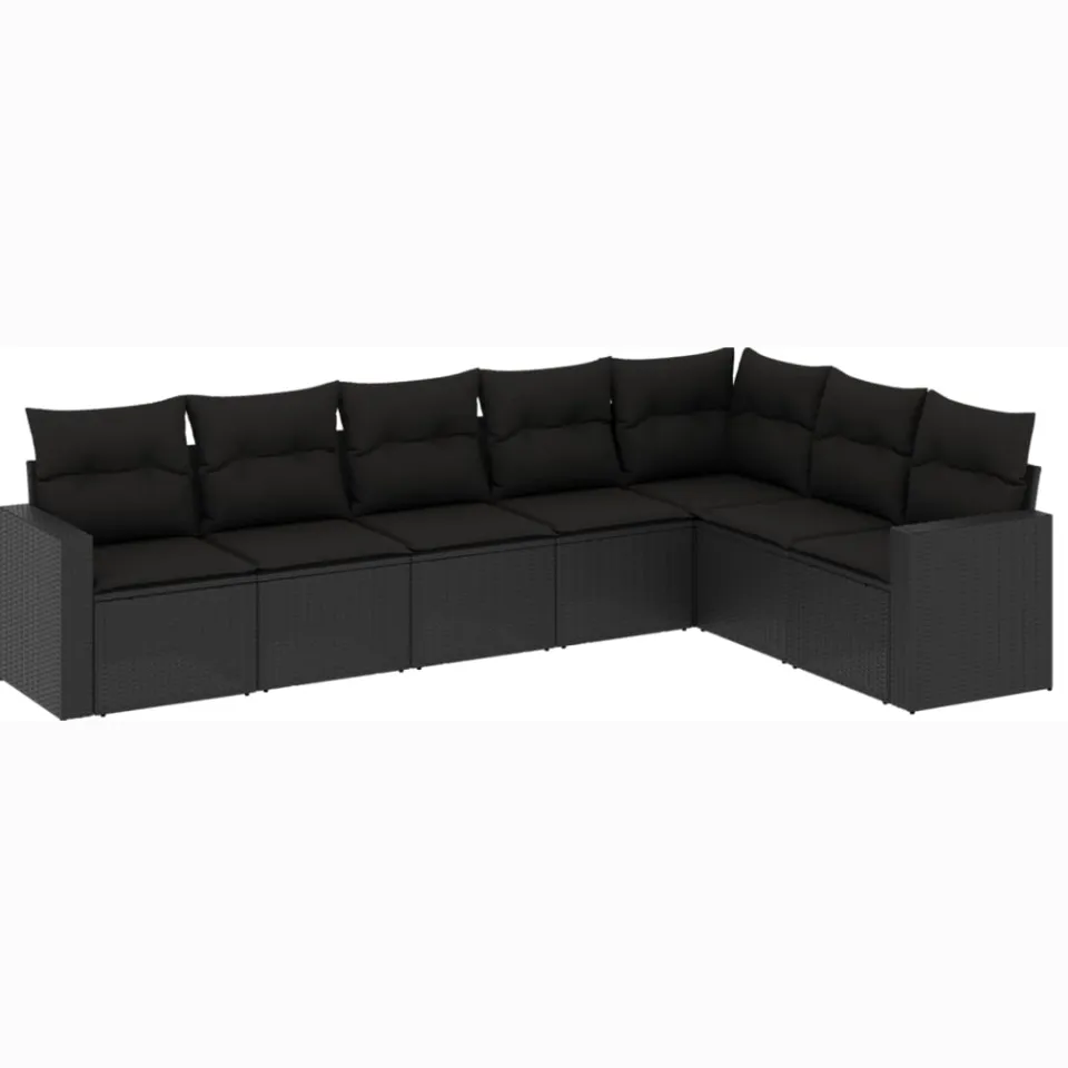 vidaXL 7-delige Loungeset met kussens poly rattan zwart, foto 3