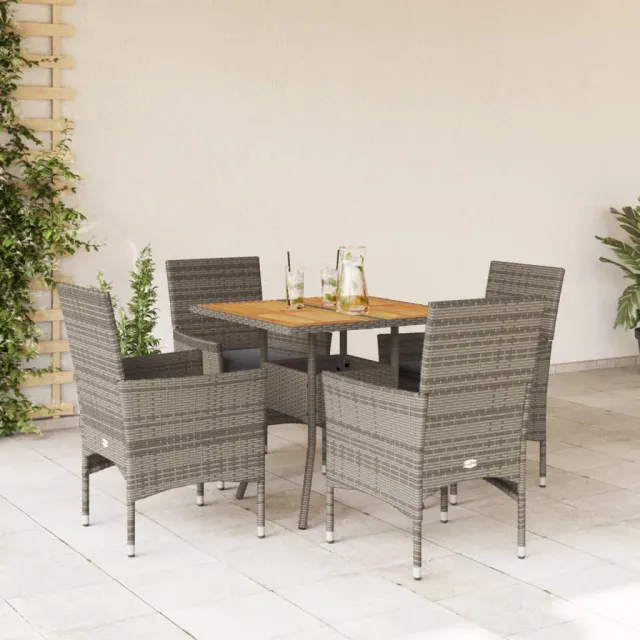 vidaXL 5-delige Loungeset met kussens poly rattan en acaciahout grijs, foto 2