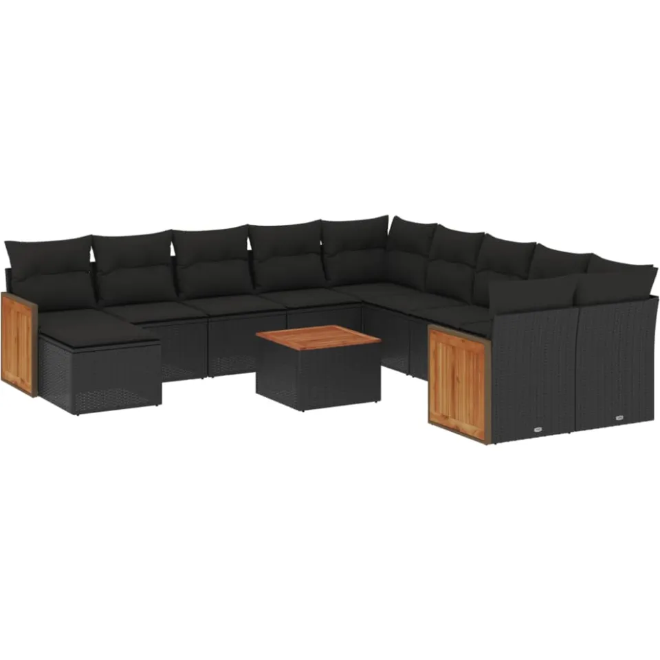 vidaXL 12-delige Loungeset met kussens poly rattan zwart, foto 3