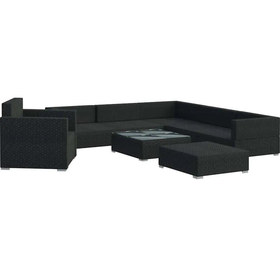 vidaXL 8-delige Loungeset met kussens poly rattan zwart, foto 2