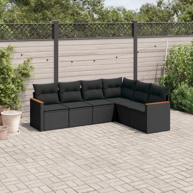 vidaXL 6-delige Loungeset met kussens poly rattan zwart, foto 2
