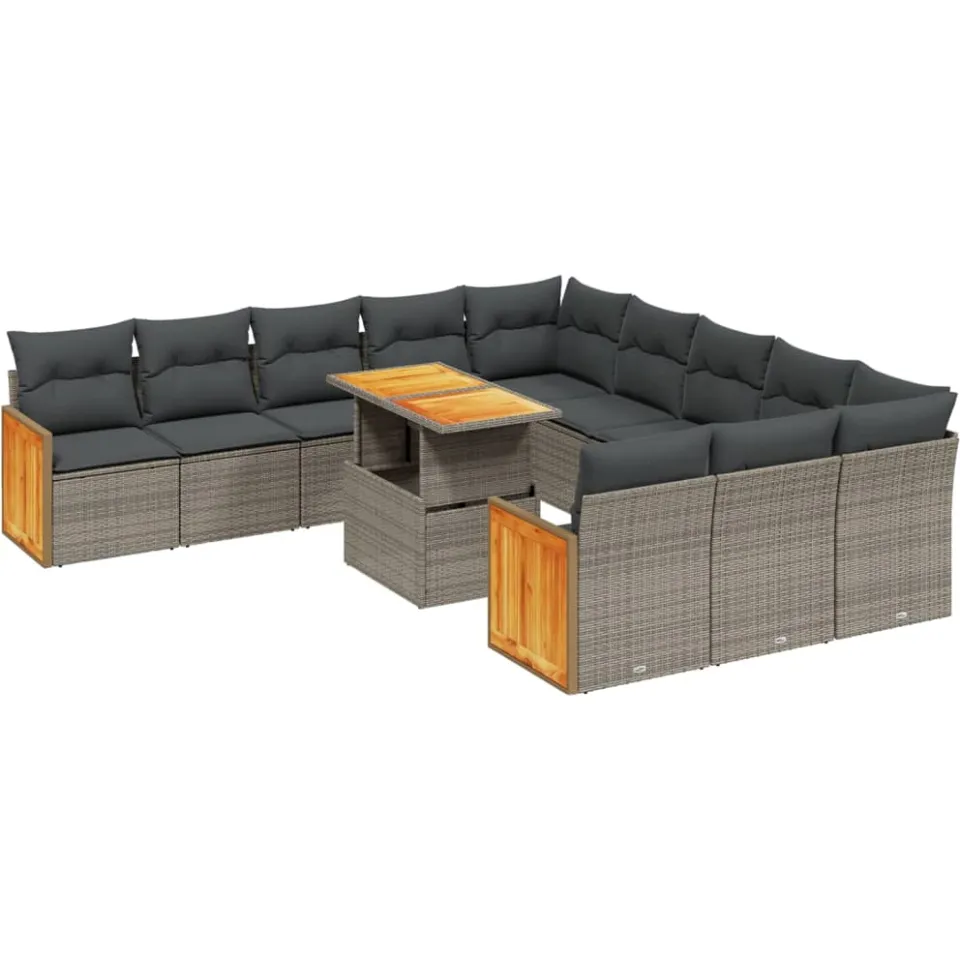 vidaXL 11-delige Loungeset met kussens poly rattan grijs, foto 3