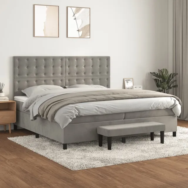 vidaXL Boxspring met matras fluweel lichtgrijs 200x200 cm grijs