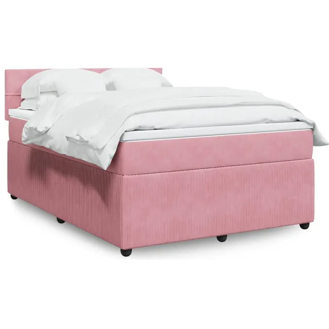 vidaXL Boxspring met matras fluweel roze 140x200 cm