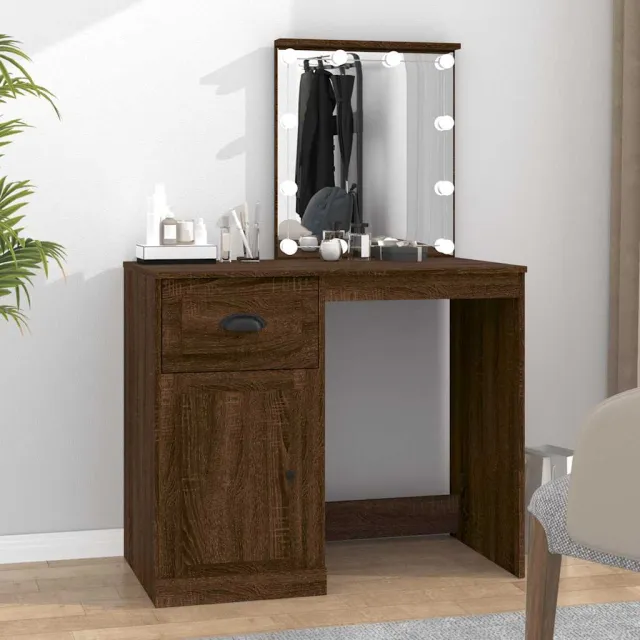 vidaXL Kaptafel met LED 90x50x132,5 cm bewerkt hout bruin eikenkleur
